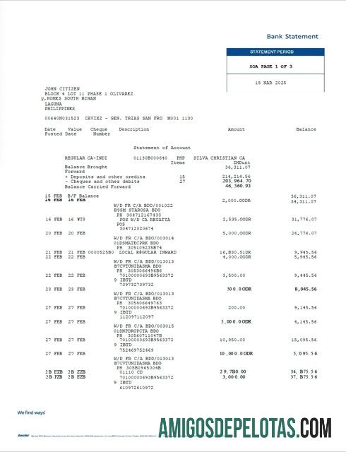 Modelo realista de extrato bancário Bancnet das Filipinas em Word e PDF